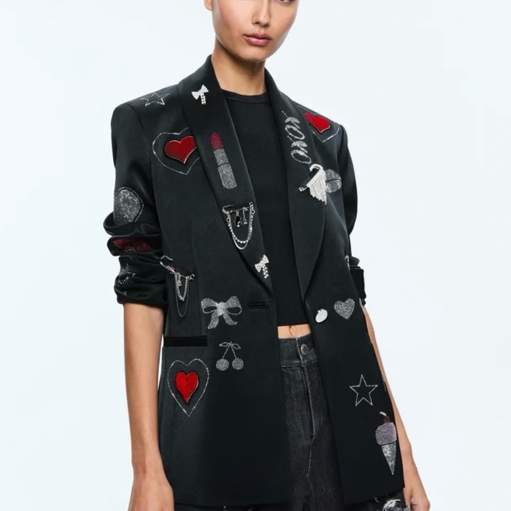 Alice + Olivia Black Ivan Oversized Embellished Blazer